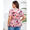 Coolmee Women's Plus Size Shirts V Neck Front Drawstring Casual Tunic Tops Short Sleeve Tightened Waist Floral Print Swing Blouse 4XL Pink - 4 of 4