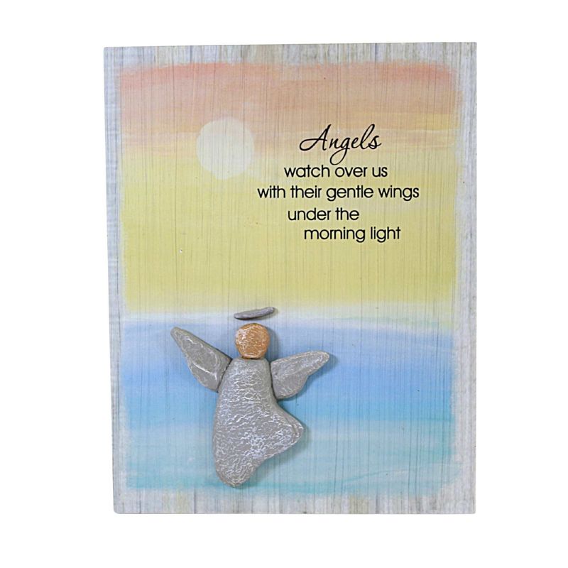 Home Decor 9.0 Inch Angel Watch Over Us Wall Plaque Pebble Art Wall Signs, 1 of 4