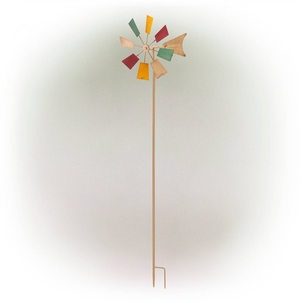 52" Outdoor Metal Windmill Spinner Stake Yard Decoration - Alpine Corporation: Garden Art Display