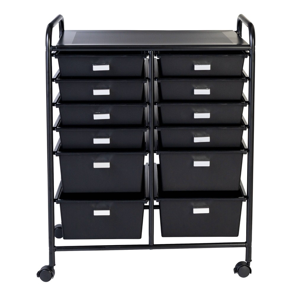 Photos - Other interior and decor Honey-Can-Do 12 Drawer Rolling Cart Black