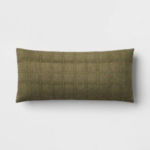 Oversized Lumbar Woven Washed Windowpane Throw Pillow Olive - Threshold™ - 1 of 4