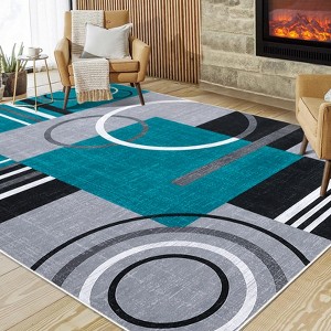 Washable Runner Rug: Non-Slip, Stain-Resistant, Geometric Vintage-Style for Kitchen, Hallway, Entryways & Bathrooms - 1 of 4