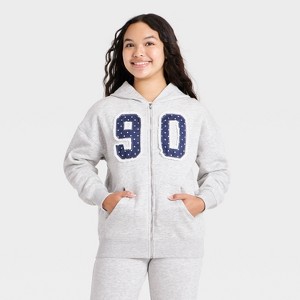 Girls' Oversized Fleece Zip Hoodie art class™ Heather Gray XS : Target