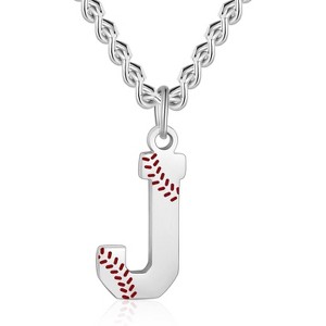 Baseball Initial A-Z Letter Necklace - Men's Baseball Charm Pendant in Stainless Steel Silver Chain, 22inch Personalized Gift - 1 of 4