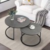 Set of 2 Round Nesting Coffee Table Sintered?Stone Table Top Black Painted Legs - 3 of 4