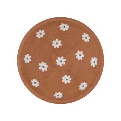 White Flower Pattern Round Decorative Terracotta Storage Trinket Dish - Foreside Home & Garden