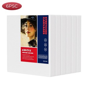 HANSILK 6pk 6x6 Inch  Stretched Canvas for Painting - Cotton White Blank Canvas, Square Framed Canvas for Oil Acrylic - 1 of 4