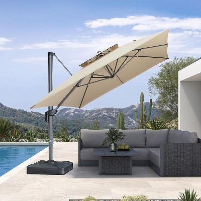PURPLE LEAF Outdoor Cantilever Umbrellas with Base Large Patio Umbrella Offset Umbrella 360 Degree Rotation