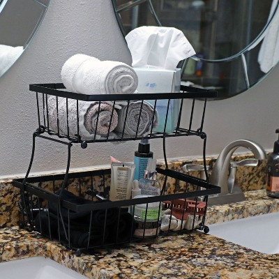 Black Metal 2-Tier Collapsible Fruit Basket