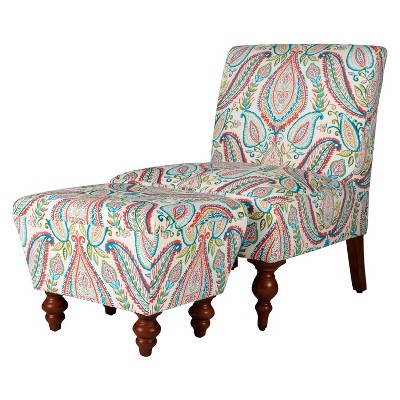 Slipper Accent Chair and Ottoman Coral/Turquoise - HomePop