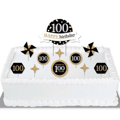 Big Dot of Happiness Adult 100th Birthday - Gold - Birthday Party Cake Decorating Kit - Happy Birthday Cake Topper Set - 11 Pieces