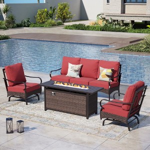 Captiva Designs 4pc Extra Large Metal and Rattan Outdoor Patio Fire Pit Set with Rocking Armchairs - 1 of 4