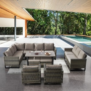 Belord 9 Piece Outdoor Sectional Furniture Set, All Weather Outdoor Conversation Set with L-Shape Sectional Sofa, Patio Couch, and Swivel Patio Chair - 1 of 4
