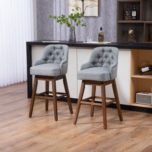ORRD Swivel Counter Height Bar Stools Set of 2 with Back, Upholstered Linen Fabric, Solid Wood Legs, Modern Grey Barstools for Kitchen Island or Home - 1 of 4