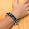 Chisel Stainless Steel Antiqued and Brushed Skulls Black Leather 9" Link Bracelet - 2 of 4