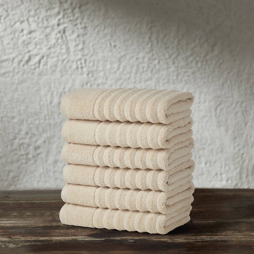 Photos - Towel 6pc Ribbed Hand  Set Dune - Isla Jade: Cotton Terry, Midweight 450-550 GSM, Machine Washable, Stain-Resistant