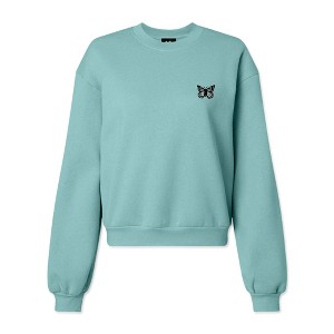Dalix Butterfly Embroidered Fleece Relaxed Boxy Fit Long Sleeve Crewneck Sweatshirt Womens - 1 of 4