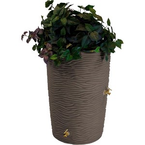 Good Ideas Impressions 50-Gallon Rain Saver Barrel Faux Palm Trunk Surface, Dual Spigot Locations with 2 Brass Spigots and Screen, Oak - 1 of 4
