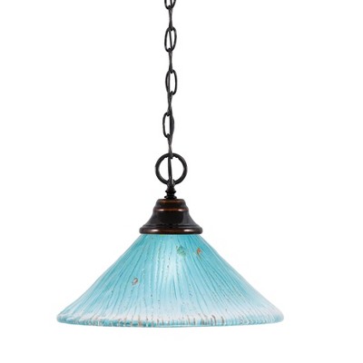 Toltec Lighting Any 1 - Light Pendant in  Black Copper with 12" Teal Crystal Shade