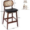Mid Century Modern Rattan Bar Stools, Counter Height with Faux Leather/Boucle Fabric Upholstery & Rattan Back for Kitchen Island - 2 of 4
