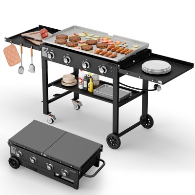 SKONYON 4-Burner Gas Grill  60000 BTU Propane Griddle with Side Board