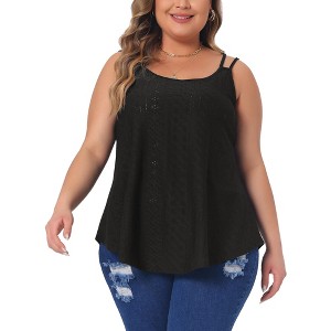 Agnes Orinda Women's Plus Size Eyelet Embroidered Sleeveless Scoop Neck Loose Casual Flowy Summer Camisole - 1 of 4