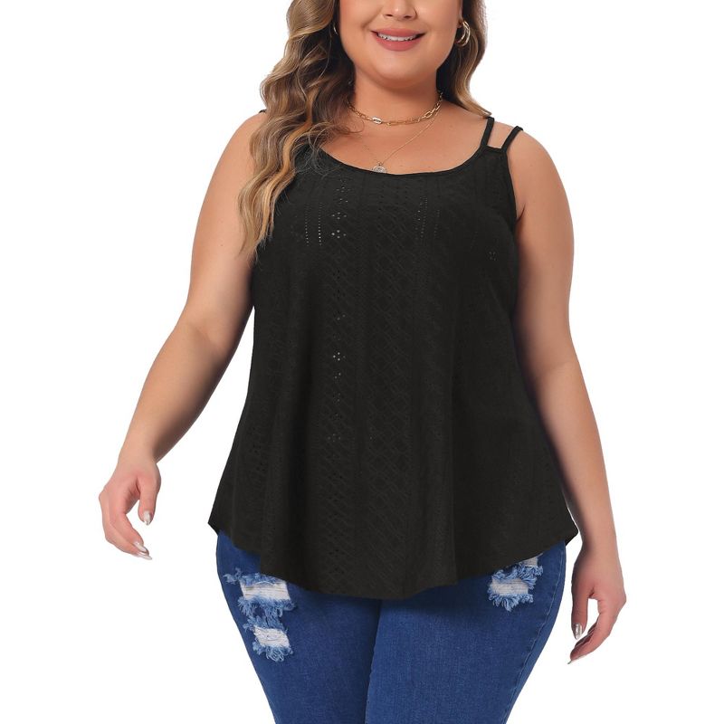 Agnes Orinda Women's Plus Size Eyelet Embroidered Sleeveless Scoop Neck Loose Casual Flowy Summer Camisole, 1 of 6