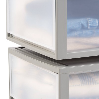 Gray Stackable Plastic Storage Drawers with Clear Fronts, 47 Qt, 2-Pack