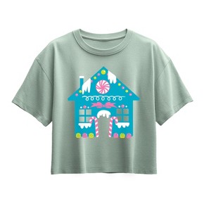 Girls' - Instant Message - Cute Gingerbread House Short Sleeve Boxy Graphic T-Shirt - 1 of 2