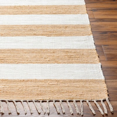 Handmade Beige and White Cotton Flat Woven Runner Rug