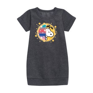 - Peanuts - Snoopy Airbrush Peek Graphic Short Sleeve Fleece Dress - 1 of 4