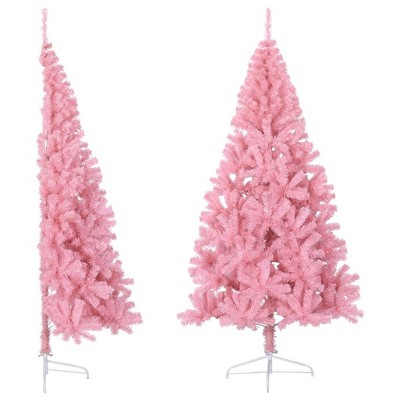 vidaXL 7 ft Pink Artificial Half Christmas Tree with Stand - Modern PVC Xmas Tree for Indoor Decoration
