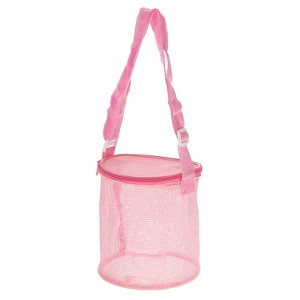 Unique Bargains Adjustable Strap Sea Shells Mesh Beach Bag with Zipper Pink - 1 of 3