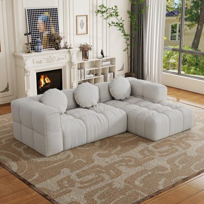 103" Chenille Upholstered L-Shaped Modular Sectional Sofa with 3 Pillows, Free Combination Sofa for Living Room, Apartment, and Bedroom