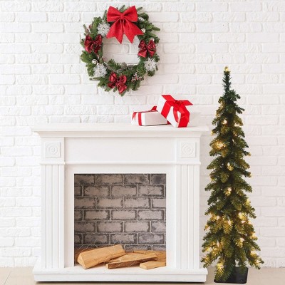 5' Green Fir Pencil Slim Prelit Christmas Tree with Warm White Lights