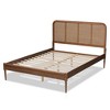 King Elston Wood & Synthetic Rattan Platform Bed Brown/Ash Walnut - Baxton Studio: Mid-Century Design, Turned Legs - 3 of 4