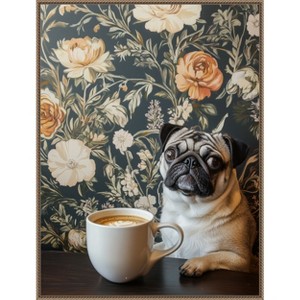 Amanti Art The Latte Loving Pug by Mowzu  Framed Canvas Wall Art - 1 of 4