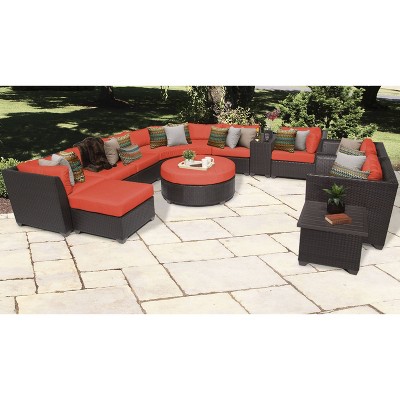 Barbados 12pc Patio Curved Sectional Seating Set with Cushions - Tangerine - TK Classics