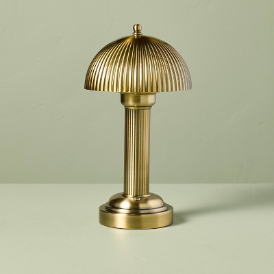 11.5" Fluted Metal Rechargeable Library Table Lamp Brass (Includes LED Light Bulb) - Hearth & Hand™ with Magnolia