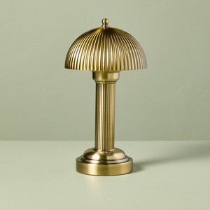 11.5" Fluted Metal Rechargeable Library Table Lamp (Includes LED Light Bulb) - Hearth & Hand™ with Magnolia - 1 of 4