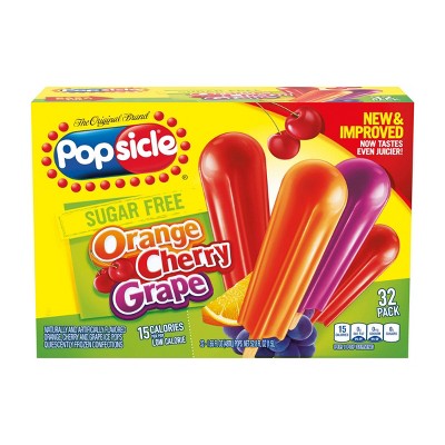 Popsicle Sugar Free Orange Cherry and Grape Frozen Pops - 32ct