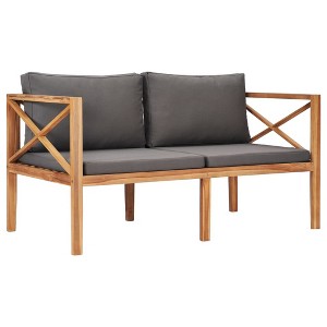 vidaXL Patio Bench with Dark Gray Cushions Solid Teak Wood - 1 of 4