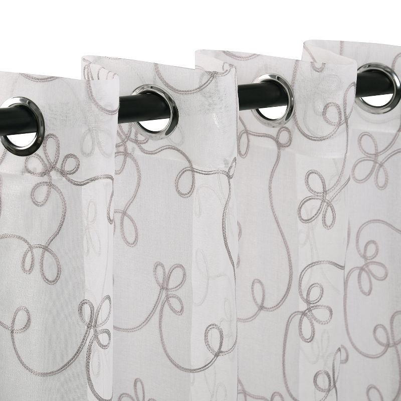 Superior Sheer Bohemian Floral Scroll Curtain Set with 2 Panels by Blue Nile Mills, 2 of 7