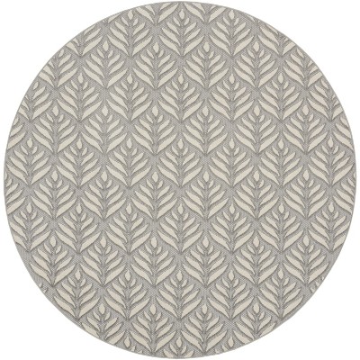 Aloha 8' Round Gray Synthetic Tropical Palm Outdoor Rug