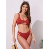 INSPIRE CHIC Women's Cutout Racerback Ribbed Bikini Sets, Scoop Neck Top Triangle Bottom Swimwear Bathing Suits 1 Set - 4 of 4