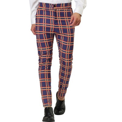 Lars Amadeus Men's Plaid Dress Pants Casual Slim Fit Checked Trousers