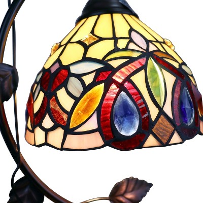 Victorian Tiffany-Style Bronze 7"x22" Stained Glass Table Lamp
