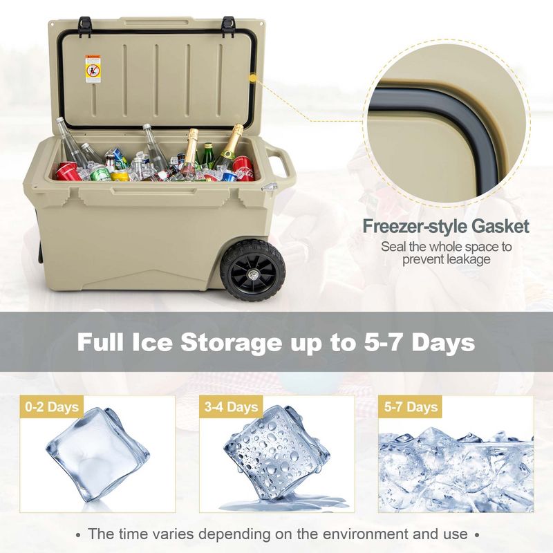 Costwasy 75 Qt Portable Cooler Roto Molded Ice Chest Insulated 5-7 Days with wheels Handle Charcoal/Tan, 5 of 11