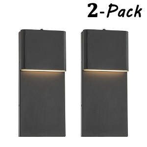 ALOADECOR Modern Simple Sqaure Integrated LED Outdoor Wall Sconce with Dusk to Dawn Sensor in Matte Black for Porch Patio (¨2 Pack) - 1 of 4