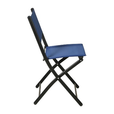 Navy Polyester Armless Folding Chairs with Black Steel Frame, Set of 2